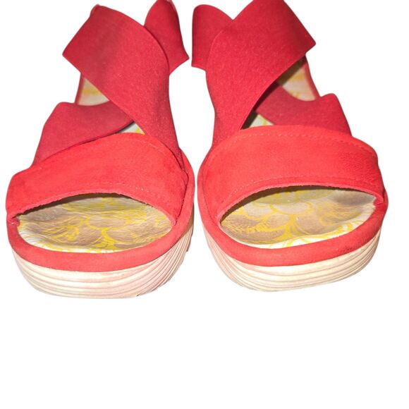 Fly London Yaji Women's Sz EU 38/US 7.5-8 Red Suede Stretch Strap Heeled Sandals - Picture 3 of 9